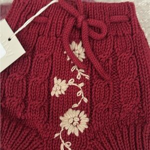 Red Knit bloomers 3/6M with Floral Embroidery